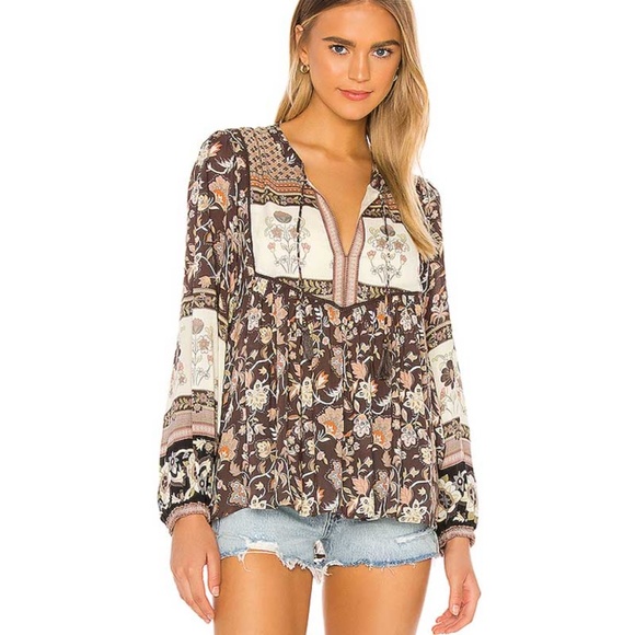 boho gypsy beach floral print tassel tie blouse - Picture 7 of 8